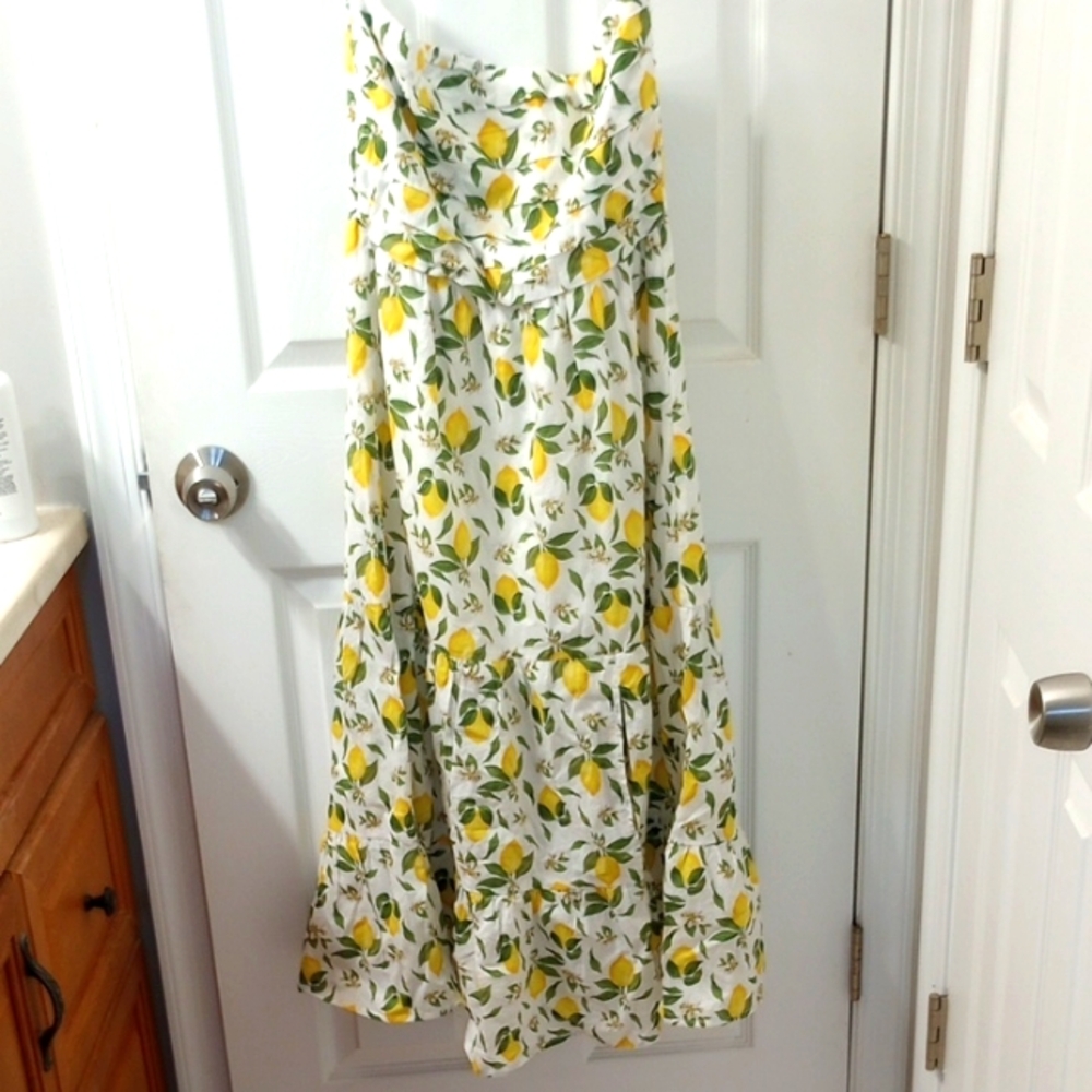 Floral Lemon Print Strapless Dress